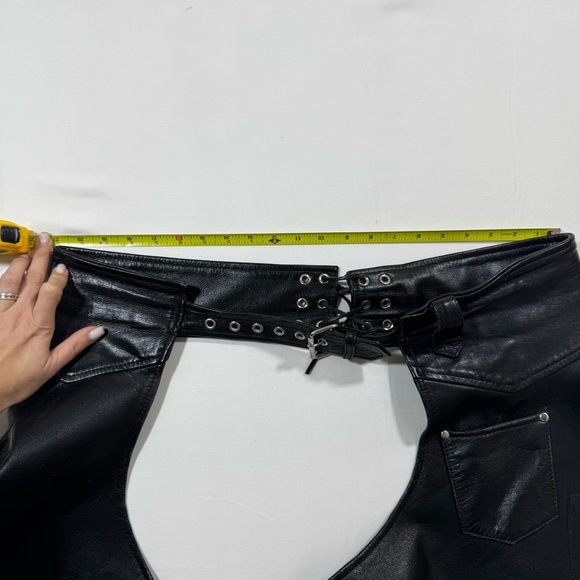 Leather Motorcycle Chaps Over Pants Adjustable 3XL Bikercore Biker Rocker Vtg - Picture 12 of 13